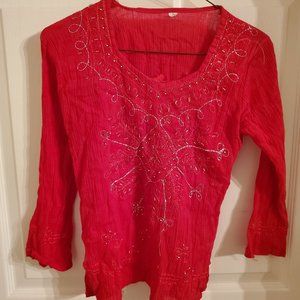 Red Sequin Shirt from India - Size L Kids or Size 0 | Unique and Stylish